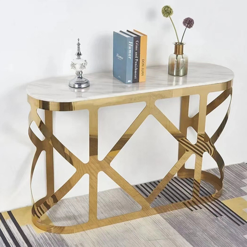 2024 Italian Luxury Modern Nordic High End Hall Home Decor Narrow Entry Gold Metal Base White Marble Console Table for Hallway