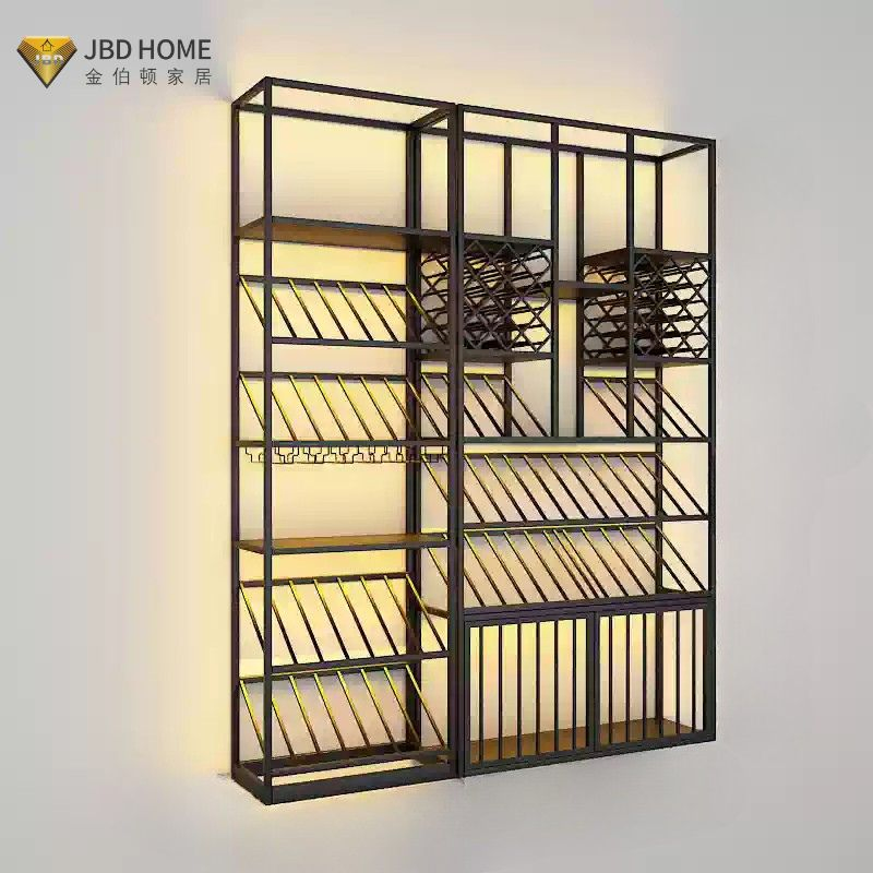 Red Wine Display Cabinet Supermarket Liquor Wine Rack Commercial Winery Solid Wood Shelf Wine Display Cabinet