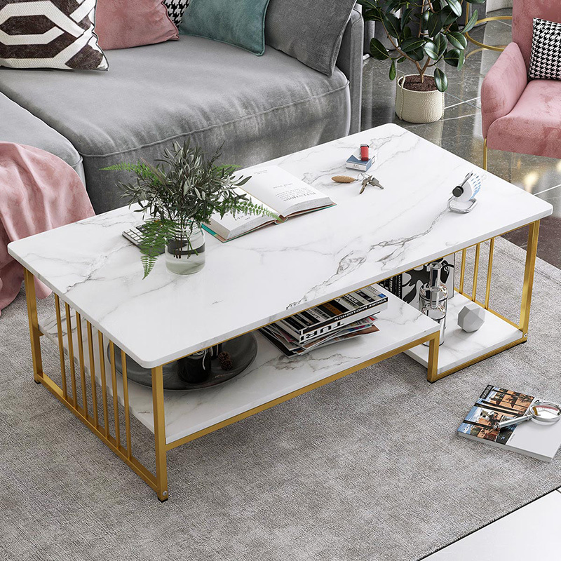 Small Marble Home Living Room Furniture Side Table Set Wooden Square Corner Storage Coffee Table (UL-22CF025)