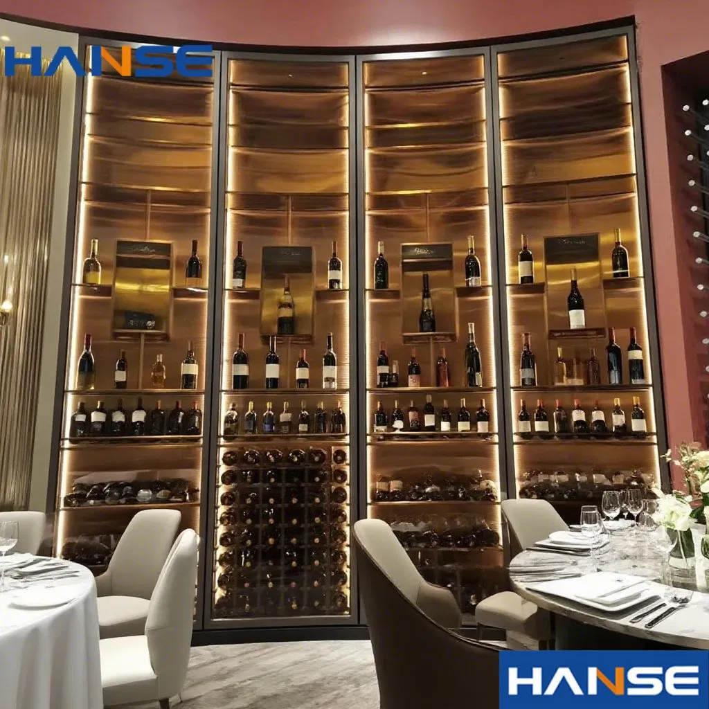 Stainless Steel Modern Luxury Wine Cellar Rack Storage Metal Glass Door Kitchen Bar Gold Wine Glass Cabinet