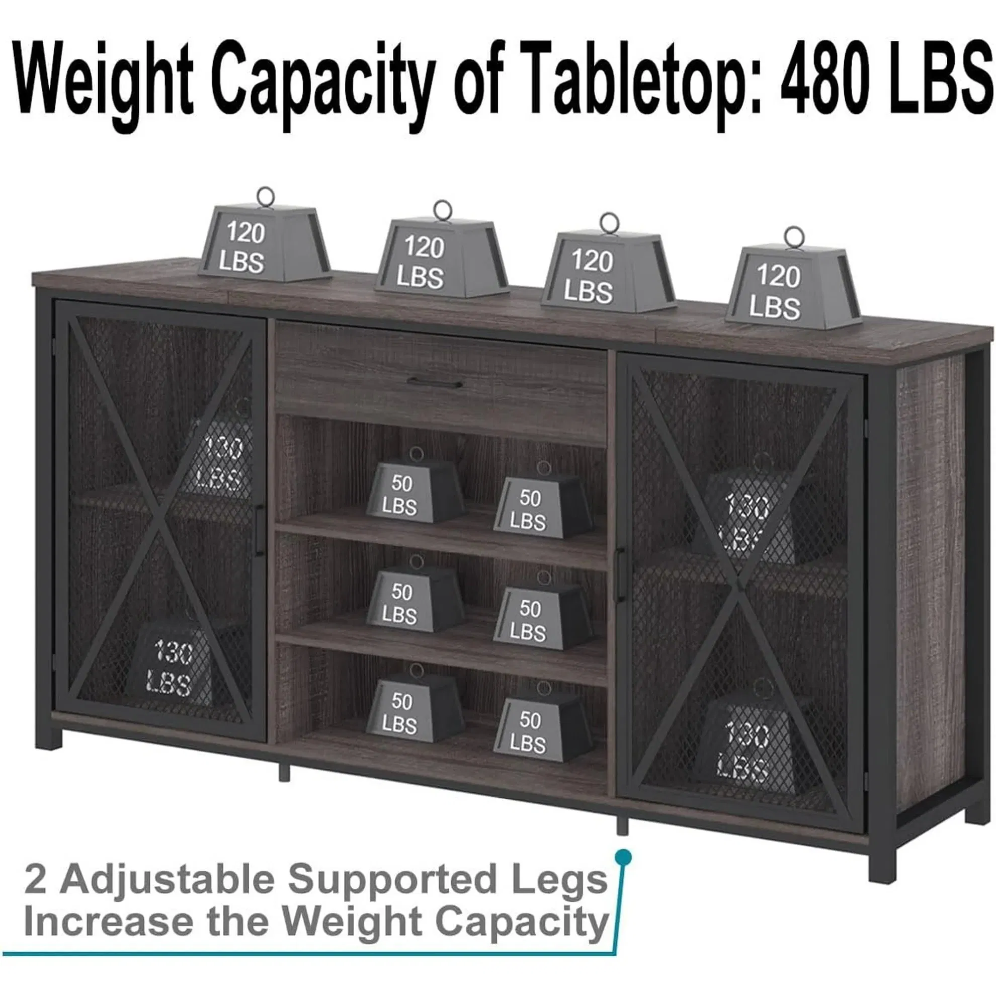 Modern Wood Grain Metal Large Wine Liquor Cabinet with Rack