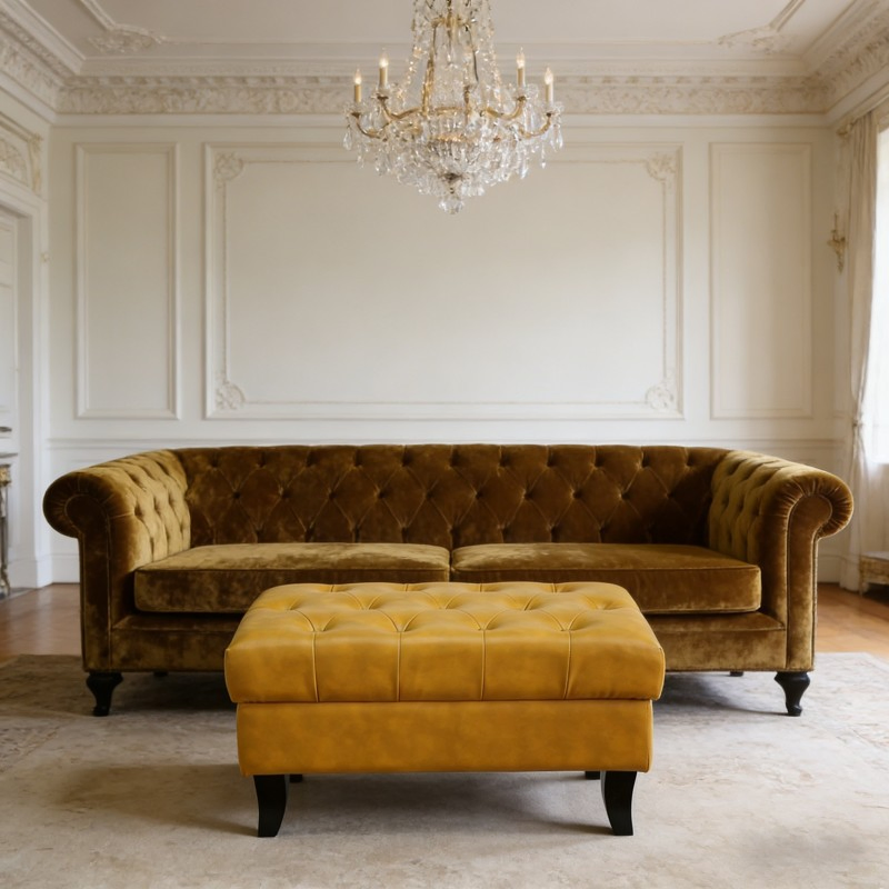 Yellow Leather Custom Wholesale Button Tufted Footrest Stool Lounge Area Custom Storage Ottoman Bench