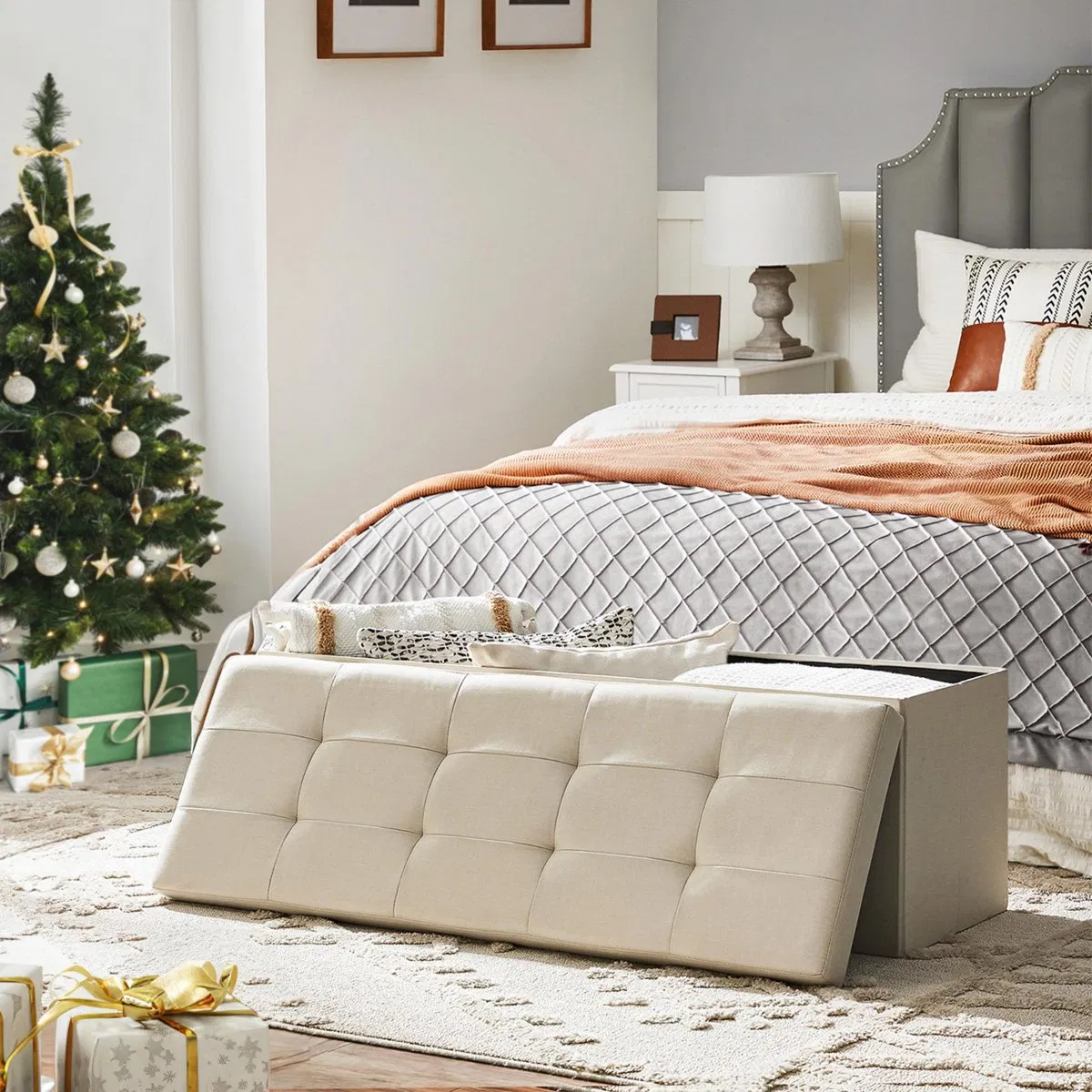 Elegant Storage Ottoman: Perfect for Living Room Organization Long Bench