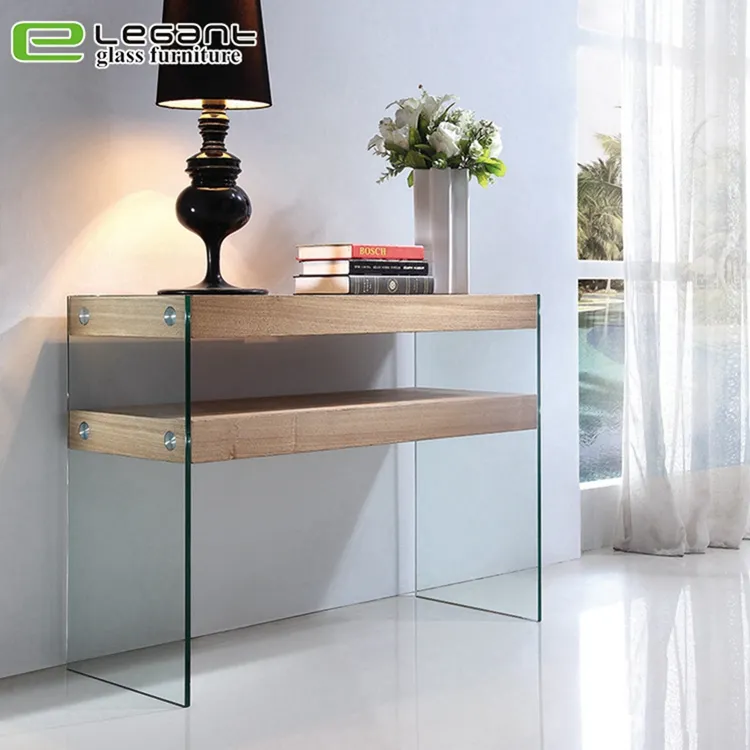 Mesa Console de Vidro Curvo Transparente