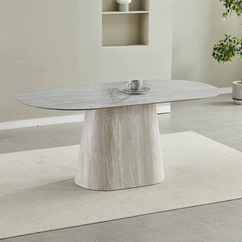 Mesa de Jantar Oval Beje de MDP para Casa de Luxo