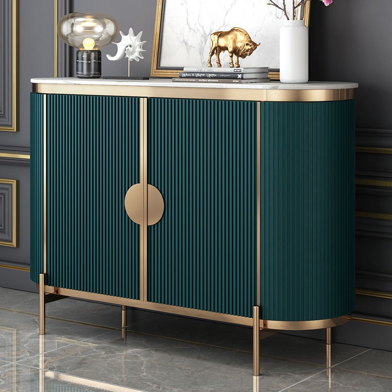 Mesa de console de madeira com design luxuoso, tampo de mármore, aparador com pernas de ouro moderno para sala de estar