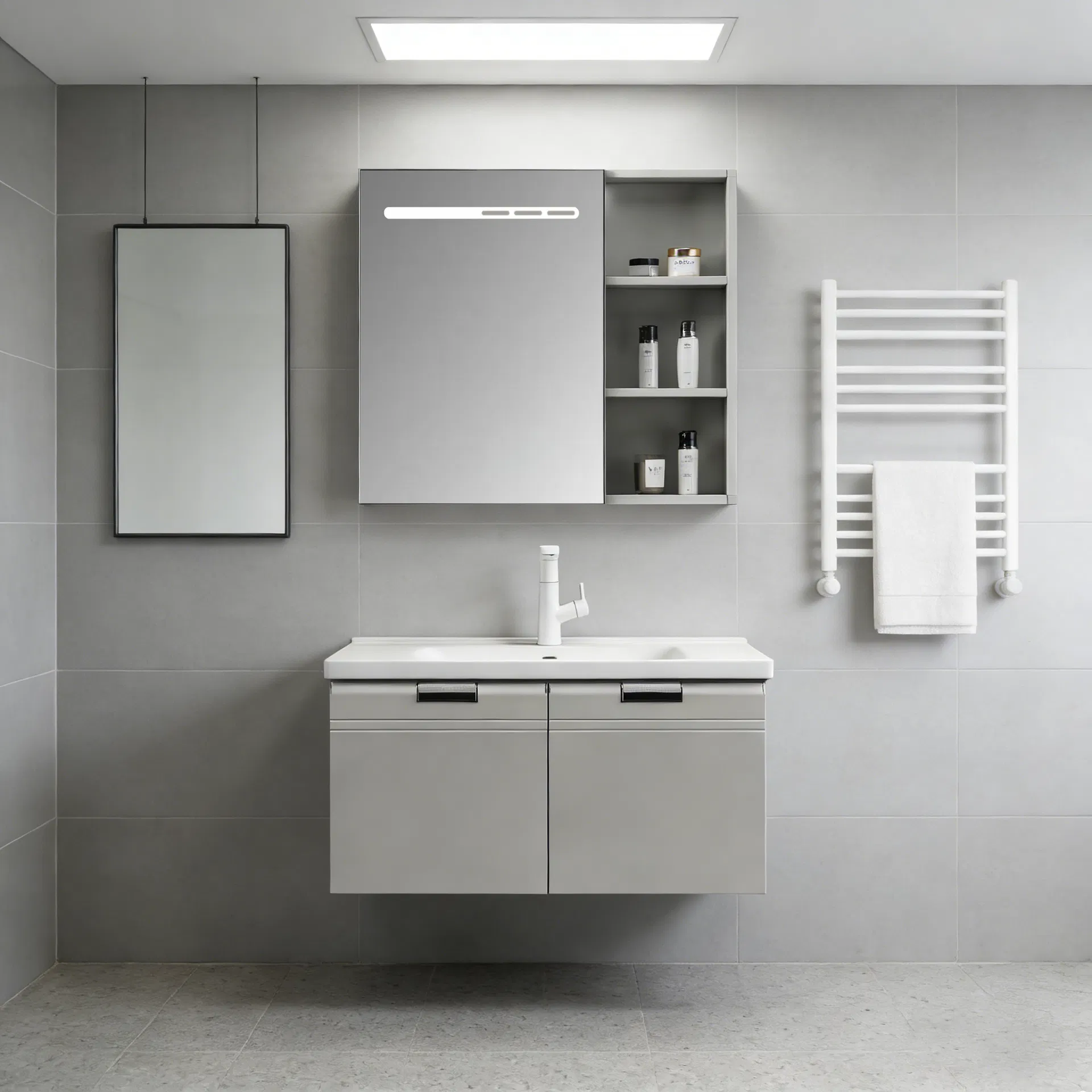 Conjunto de Gabinete de Banheiro Moderno com Pia Única Montado na Parede Vanities Home 1