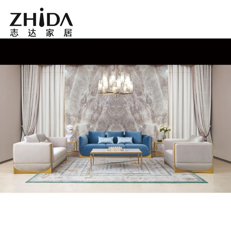 Sofá de Luxo Leve Estilo Italiano para 4/2/1 Lugares, Sofá de Sala de Estar para Villa/Hotel/Departamento de Alto Padrão em Grande Venda