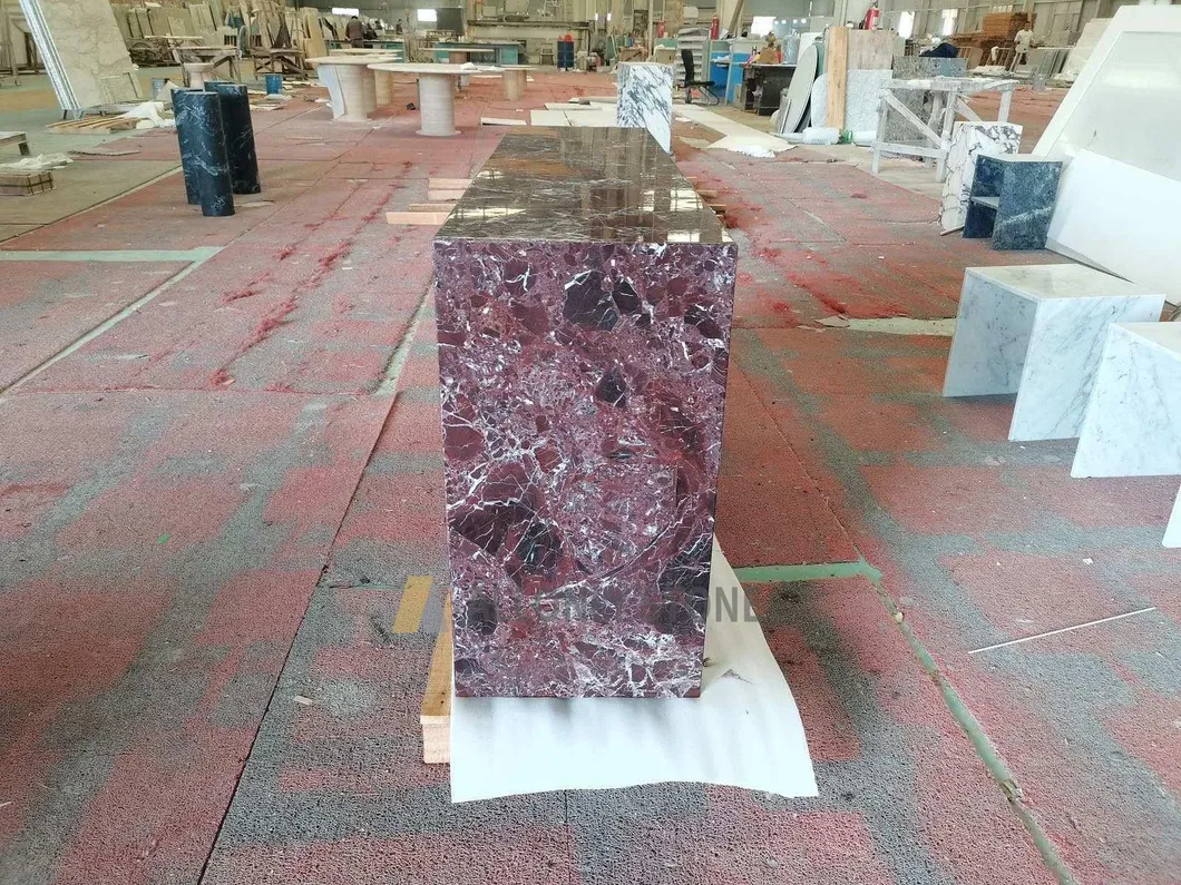 Mesa de Consola em Mármore Vermelho Rosso Levento de Estilo Minimalista Europeu para Móveis de Pedra em Corredor a Preço de Atacado