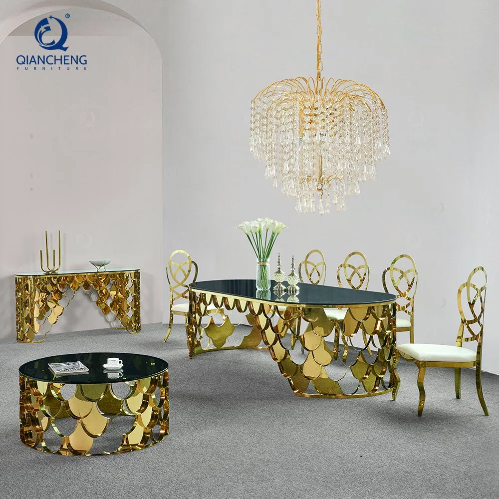 Conjunto de Mesa Console Espelhada Dourada e Preta para Móveis de Luxo