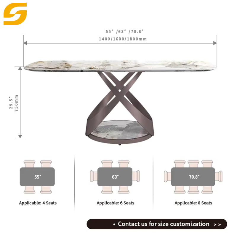 Conjunto de mesas de jantar em mármore Luxury com cadeira em aço inoxidável Base de aço