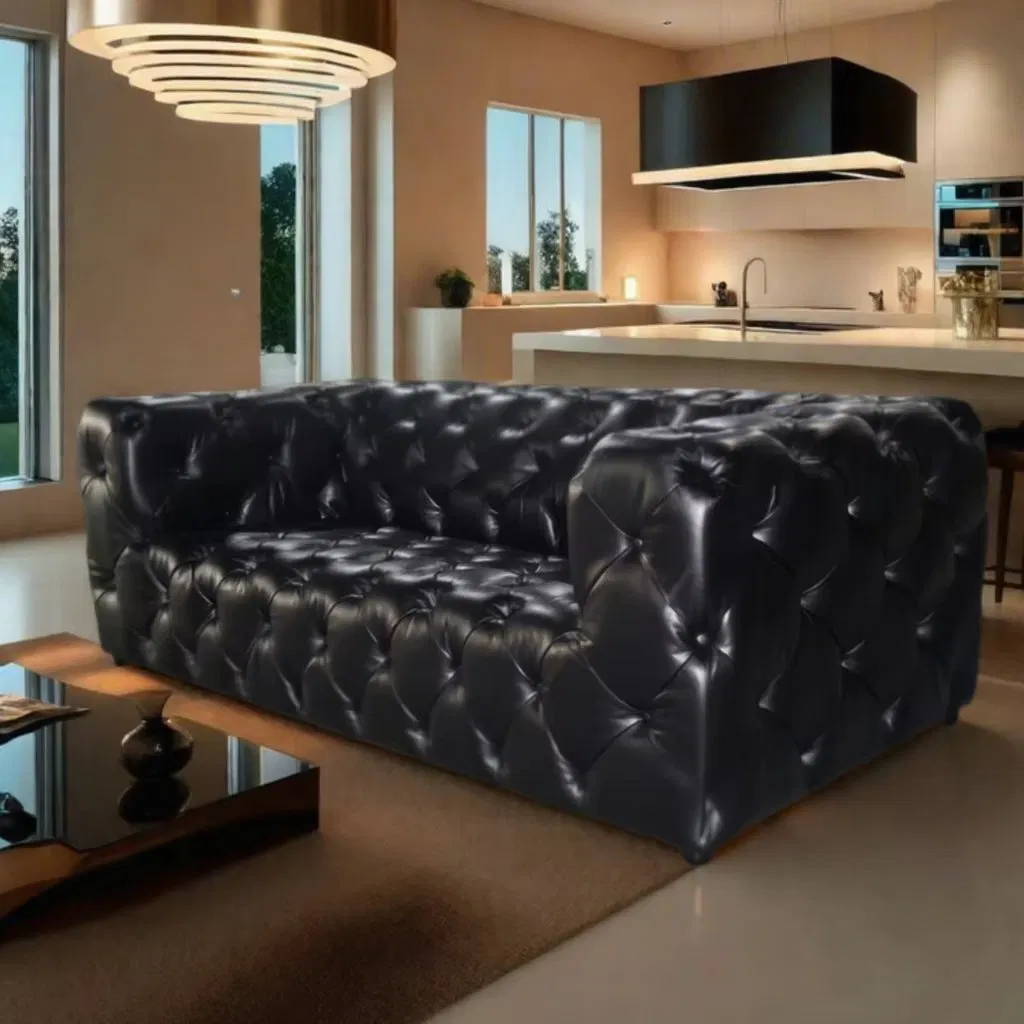 Sofá Chesterfield de Couro Genuíno Personalizado para Sala de Estar, Escritório, Hotel 3 lugares