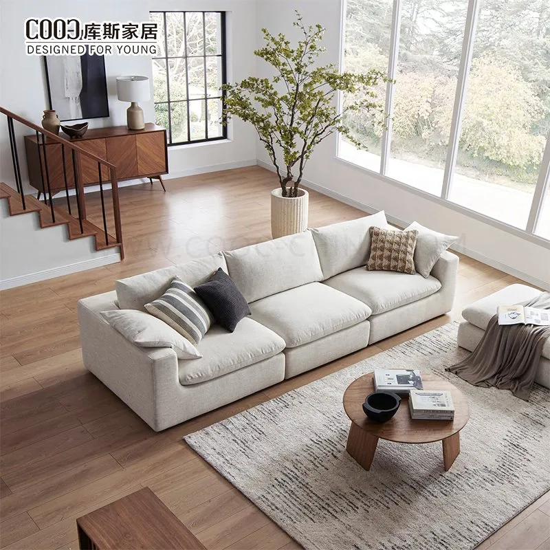 Sofá Modular Seccional de Tecido Branco Moderno 3 Lugares para Sala de Estar Confortável Conjunto de Sofás Nuvem