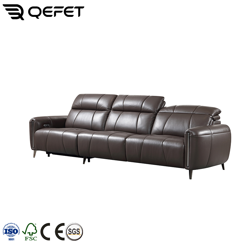 Conjunto de Sofá de Canto Reclinado Elétrico em Couro Genuine para Sala de Estar, Sofás com Estrutura de Madeira Sólida e Espuma Preenchida, Conjunto de Móveis com Sofás de Motor Duplo