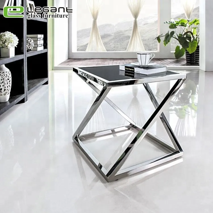 Reforçar o suporte de metal mesa lateral de vidro quadrada