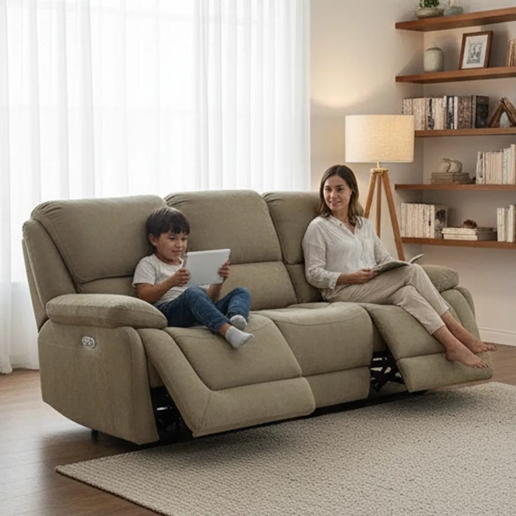 Sofá Recliner Manual de Couro Modular Moderno Conjunto de Sofás para Sala de Estar