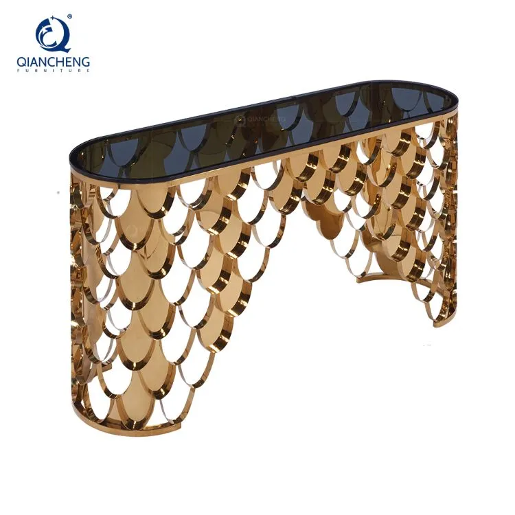 Conjunto de Mesa Console Espelhada Dourada e Preta para Móveis de Luxo