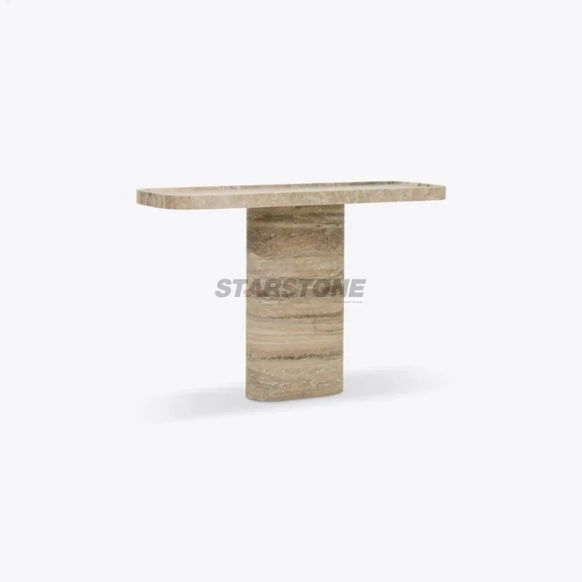 Mesa de Café Retangular Base de Pedra Natural Starstone Mármore Mesa de Café Travertino Prata Antiga Italiana Acabamento Fosco