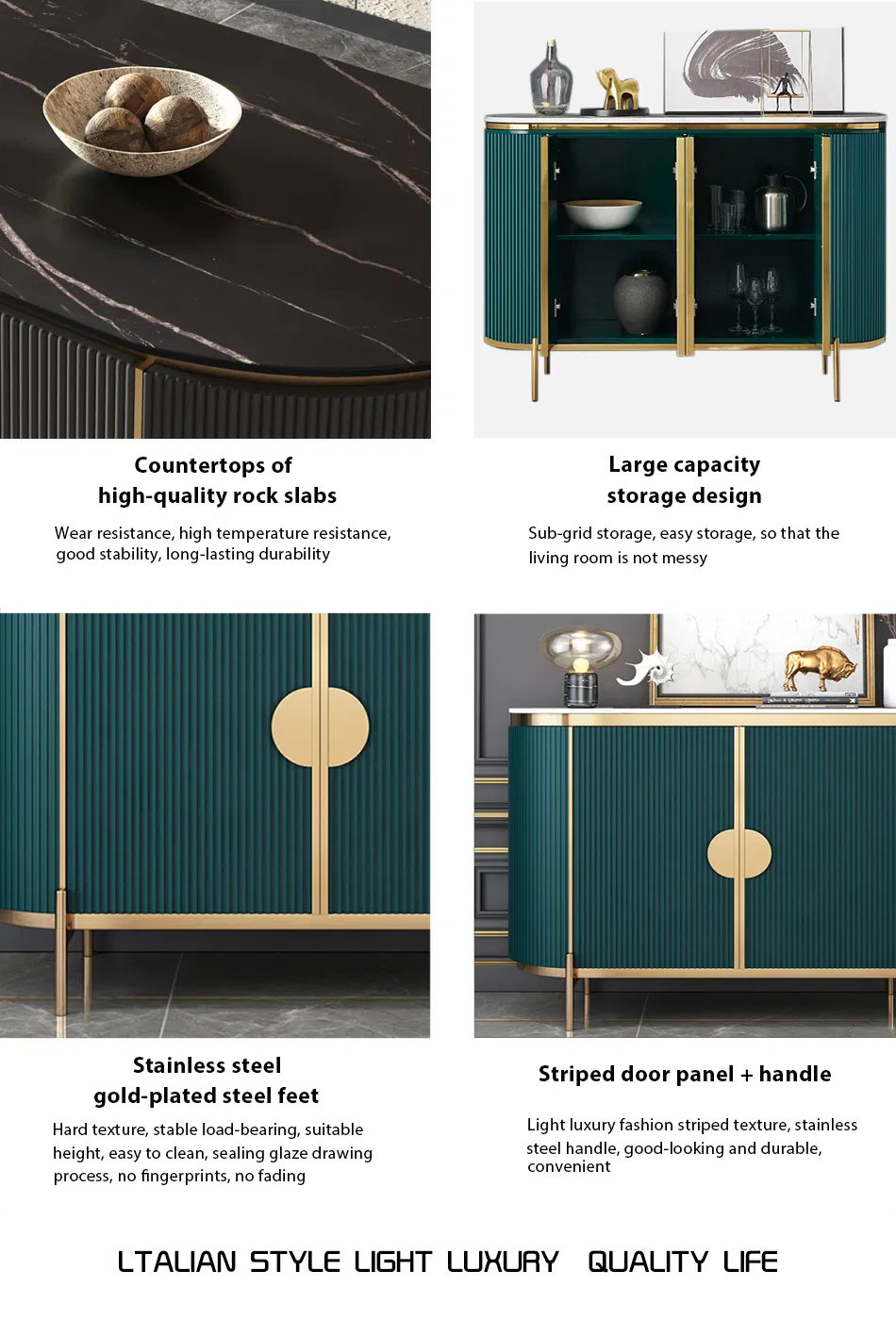 Mesa de console de madeira com design luxuoso, tampo de mármore, aparador com pernas de ouro moderno para sala de estar