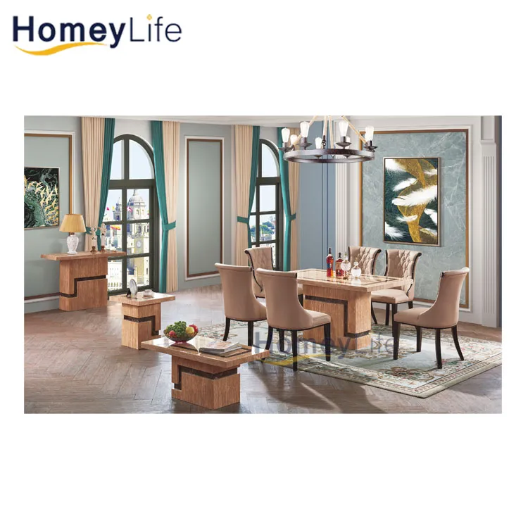 Conjunto de Jantar Vintage Acessível com Mesa de Consola de Tampo de Mármore Sólido