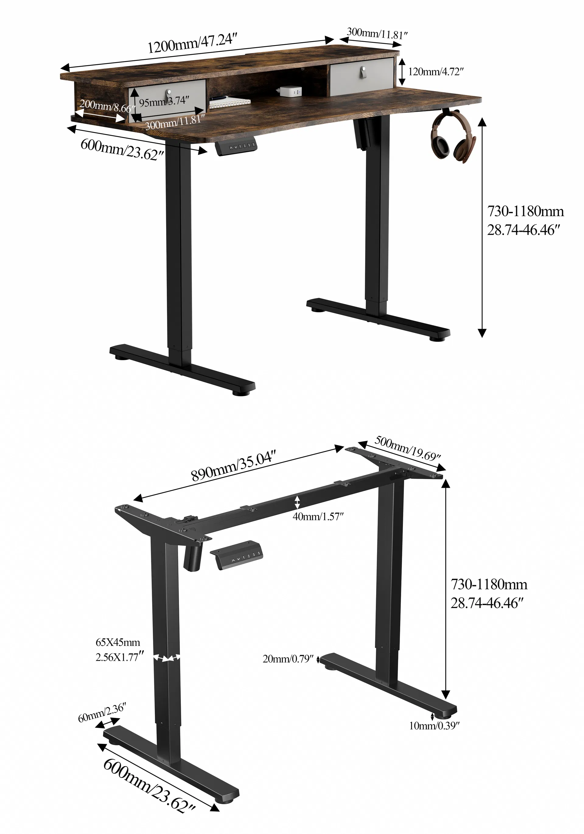 Dimensões e especificações da mesa