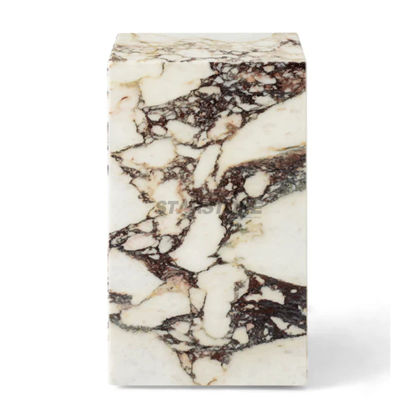 Mesa de Cabeceira de Luxo Starstone em Mármore Calacatta Viola Branca, Mesa Lateral, Plinto