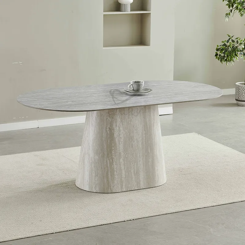 Mesa de Jantar Oval Beje de MDP para Casa de Luxo