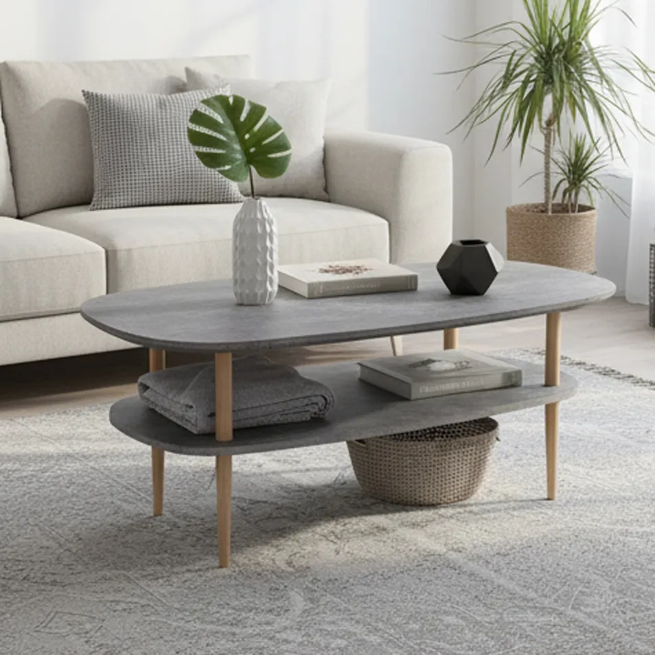 Mesa Lateral de Café Criativa em Madeira de Camadas Duplas no Estilo Nórdico para Varanda
