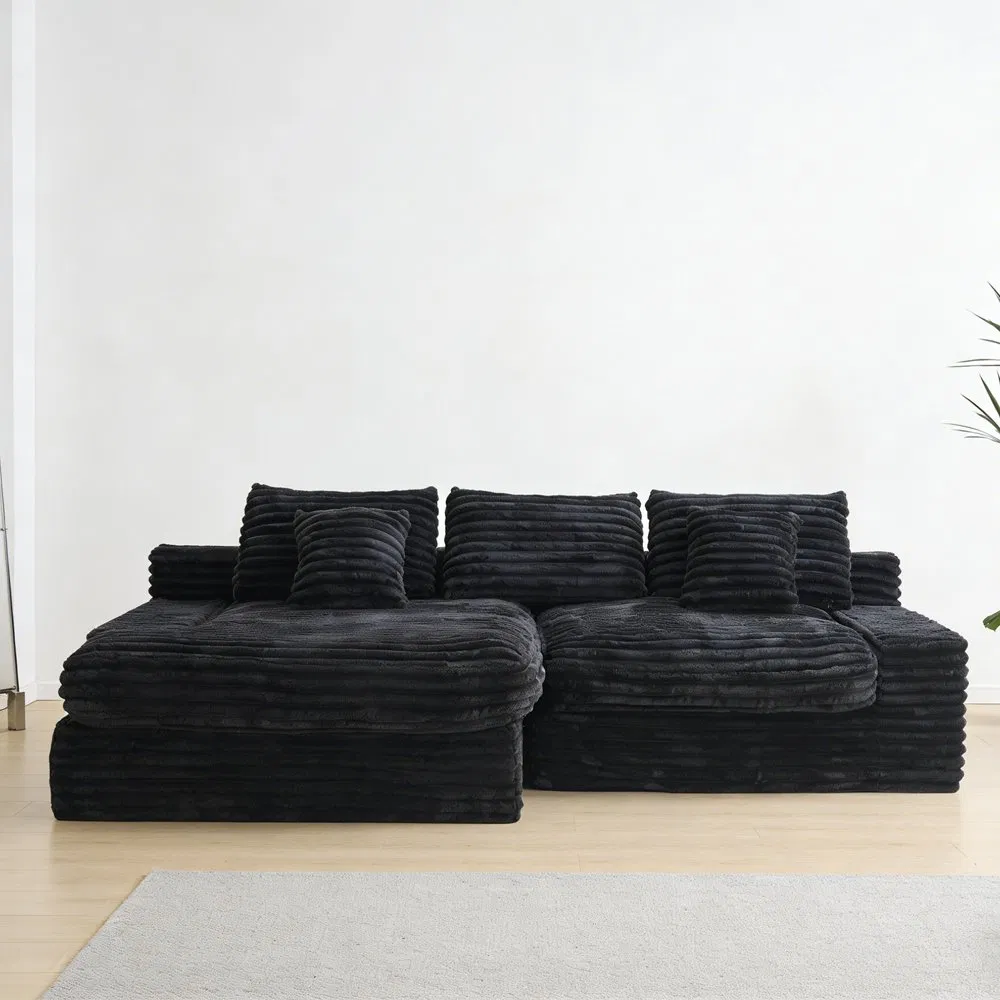 Sofá Comprimido de Tecido Preto Estilo Americano para Sala de Estar Conjunto de Sofá Modular em L Móveis Modernos