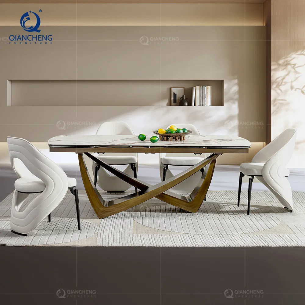 Mesa de Jantar Moderna de Luxo Italiana Foshan, Plegável e Extensível com Pernas de Metal, Móveis para Casa