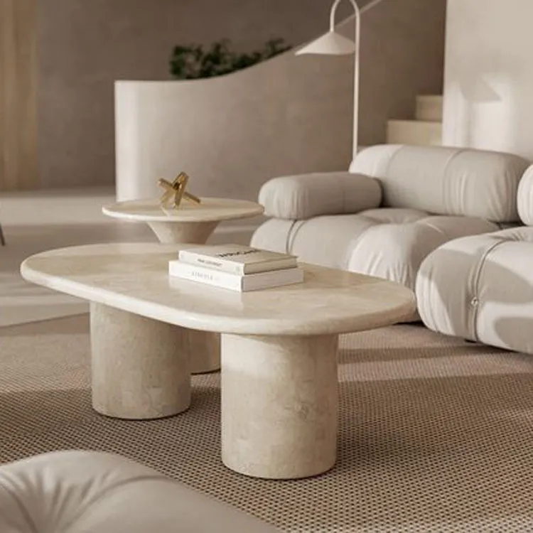 Mesa de Centro de Mármore Travertino Moderno