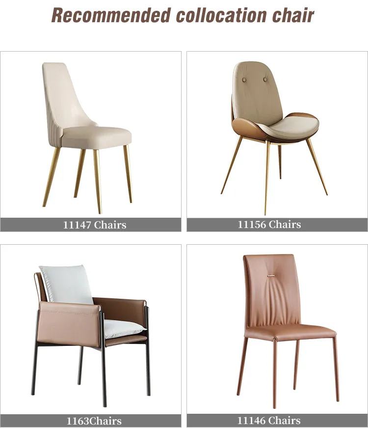 Conjunto de mesas de jantar em mármore Luxury com cadeira em aço inoxidável Base de aço