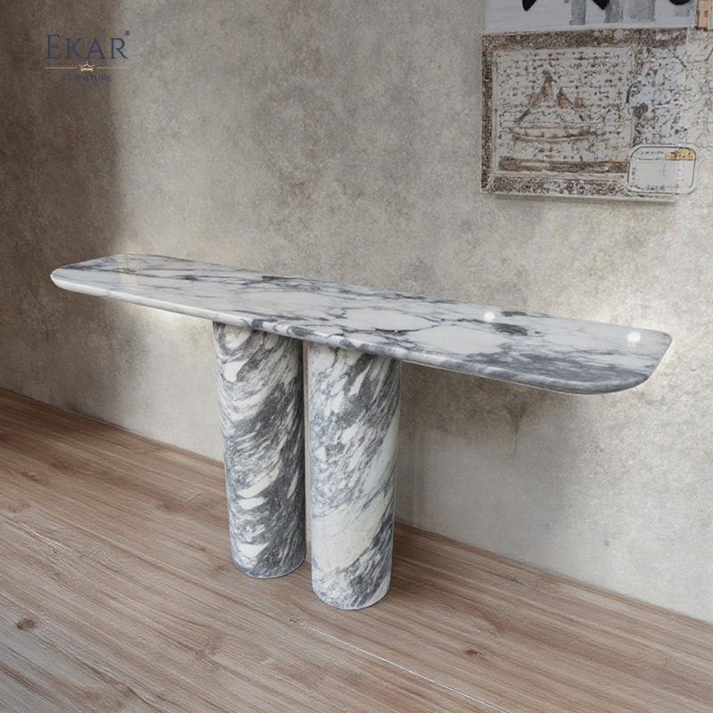Mesa de Entrada Moderna em Pedra Natural, Console de Mármore Sólido
