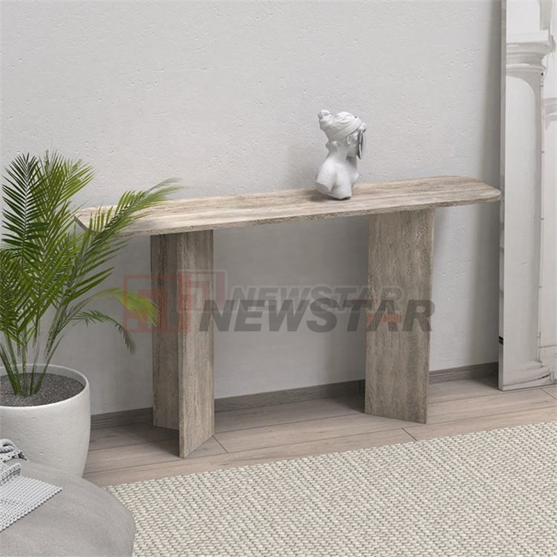 Mesa de Console Personalizada Newstar em Pedra Travertina Moderna Cinza