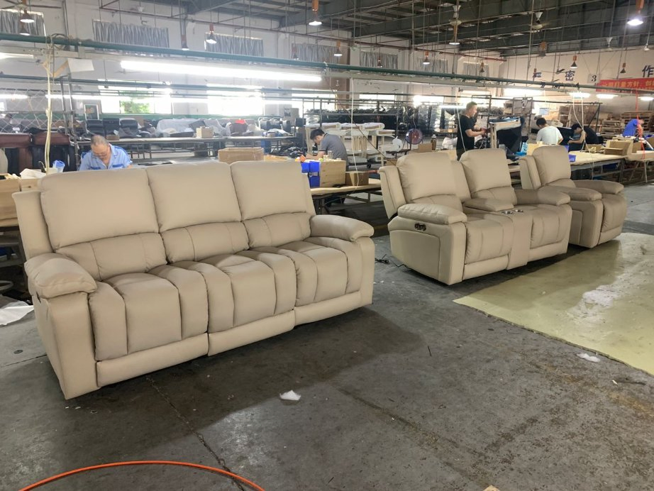 Conjunto de Sofás Recliners Elétricos Modernos de Couro Luxuoso para Sala de Estar