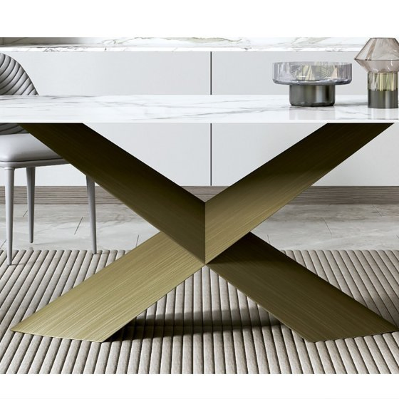 Conjunto de Jantar em Pedra Sinterizada Estilo Italiano com Tampão de Mesa em Pedra Carrara