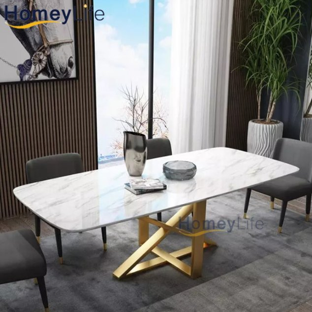 Conjunto de Mesa de Jantar de Luxo Italiana para Sala de Jantar Mesa Quadrada com Topo de Mármore