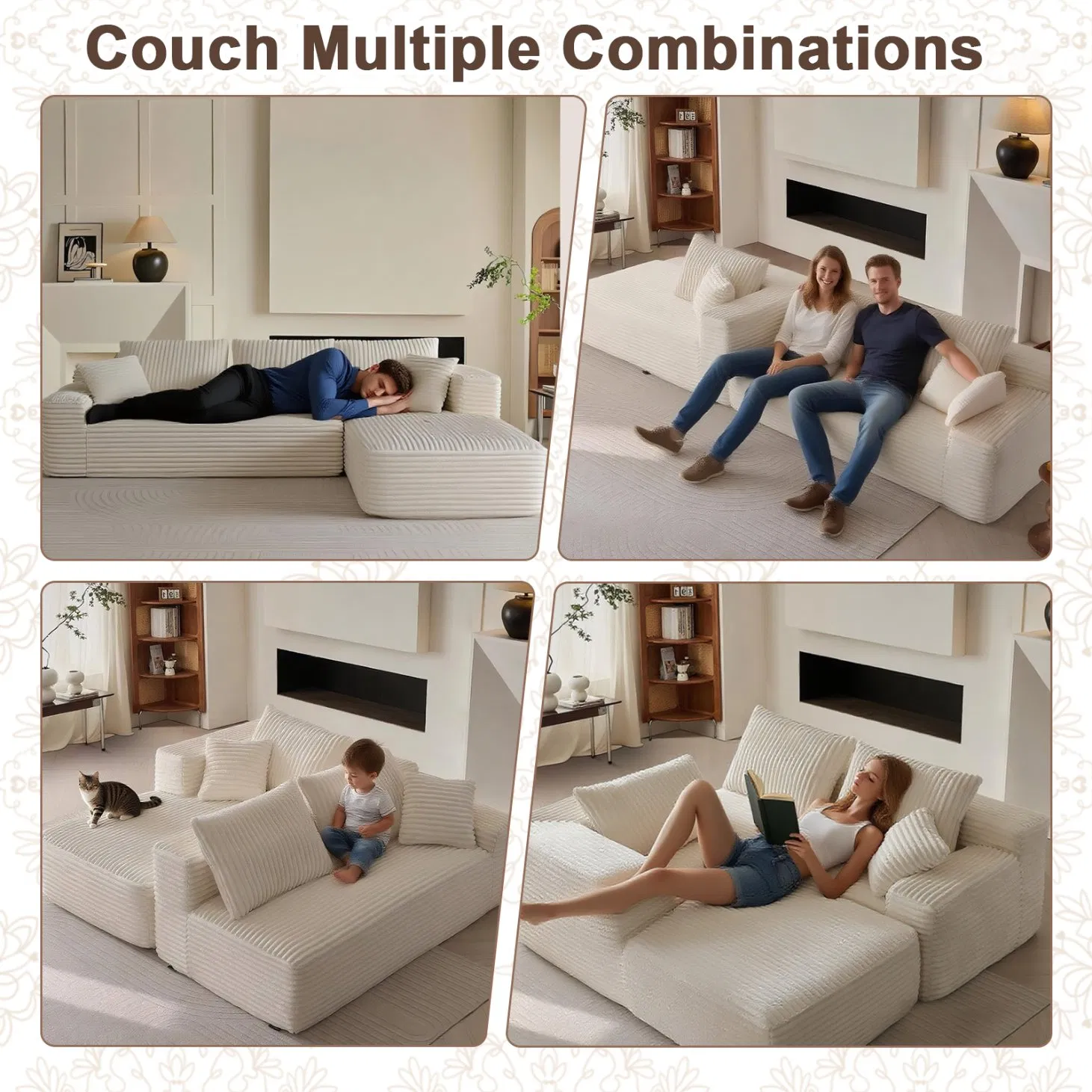 Sofá Comprimido Estiloso com Design Modular Multifuncional para Conforto