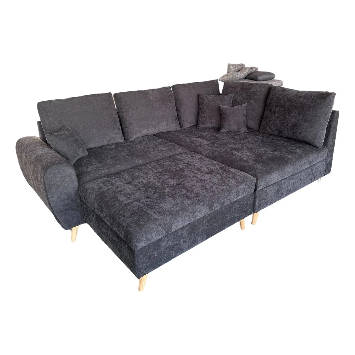 Sofá Cama Seccional Moderno Tamanho Queen para Sala de Estar Sofá de Tecido com Pés de Madeira Sólida