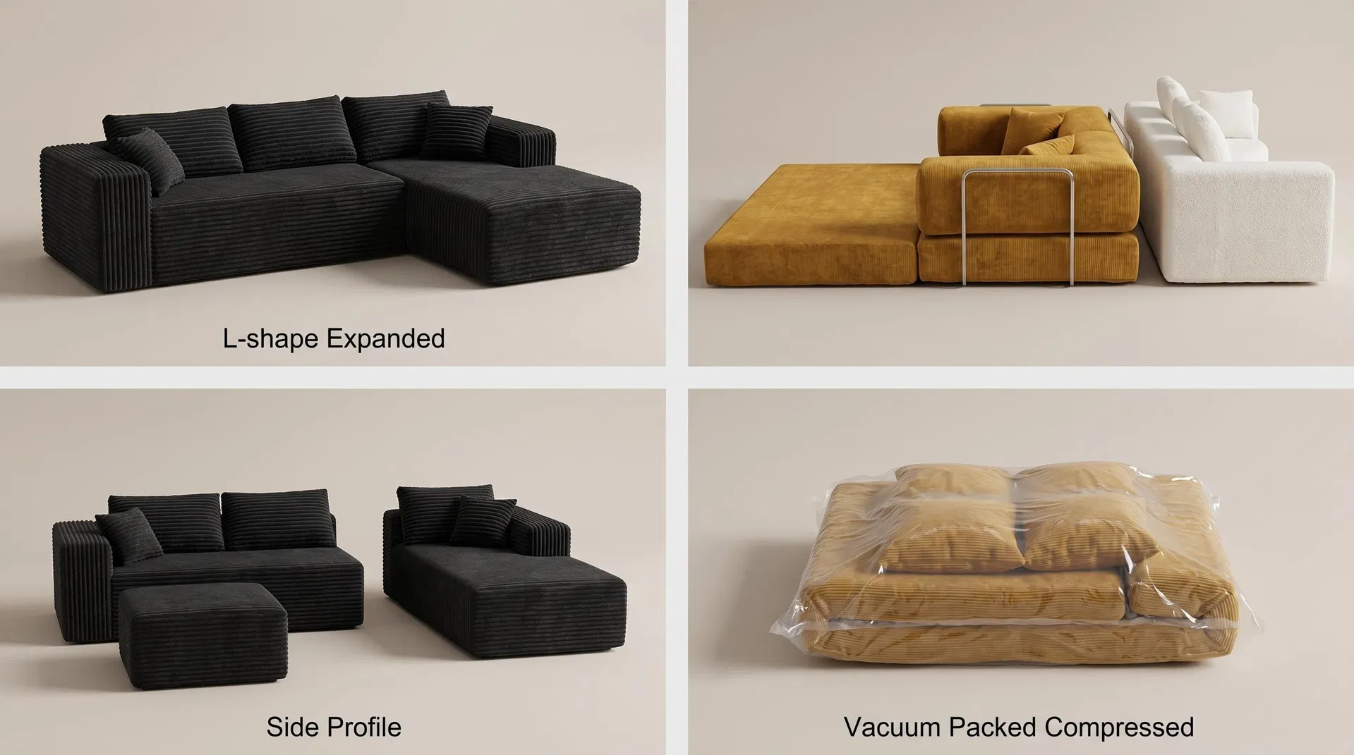 Sofá modular em L moderno, seccional preguiçoso, canto, comprimido, espuma de alta densidade, esponja macia, para sala de estar, lazer em casa, para lounge, hotel e apartamento
