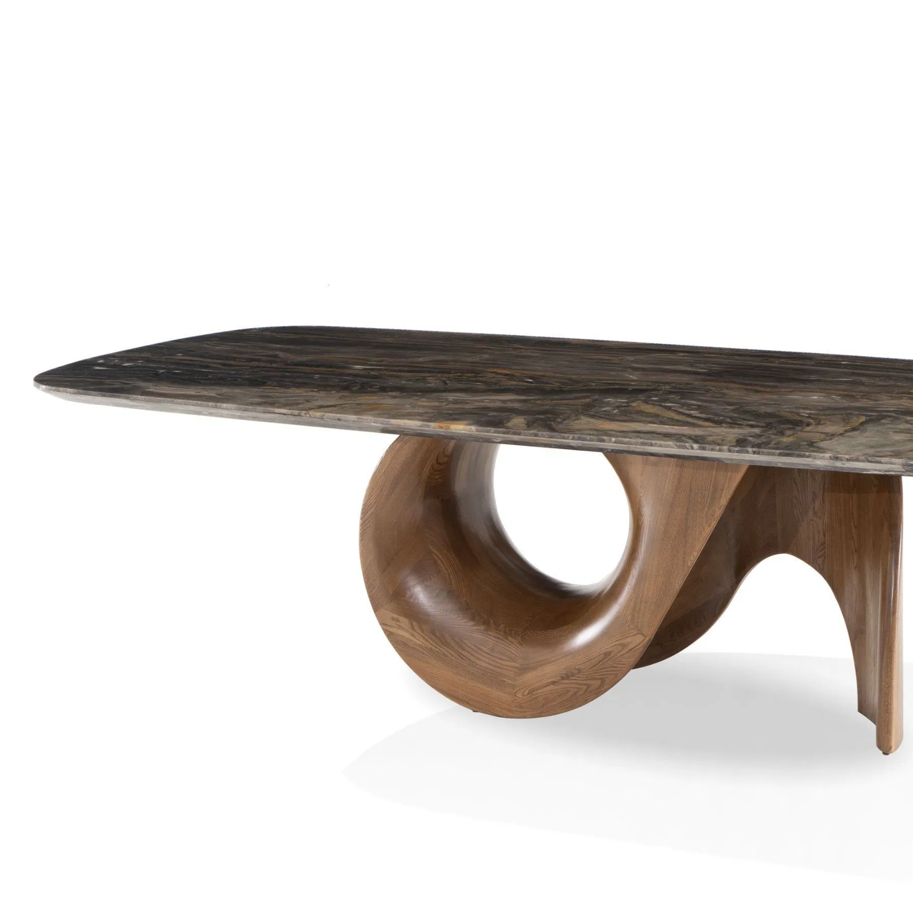 Mesa de Jantar de Mobiliário para Casa Moderna Nórdica em Madeira com Base de Aço Inoxidável e Mármore Natural