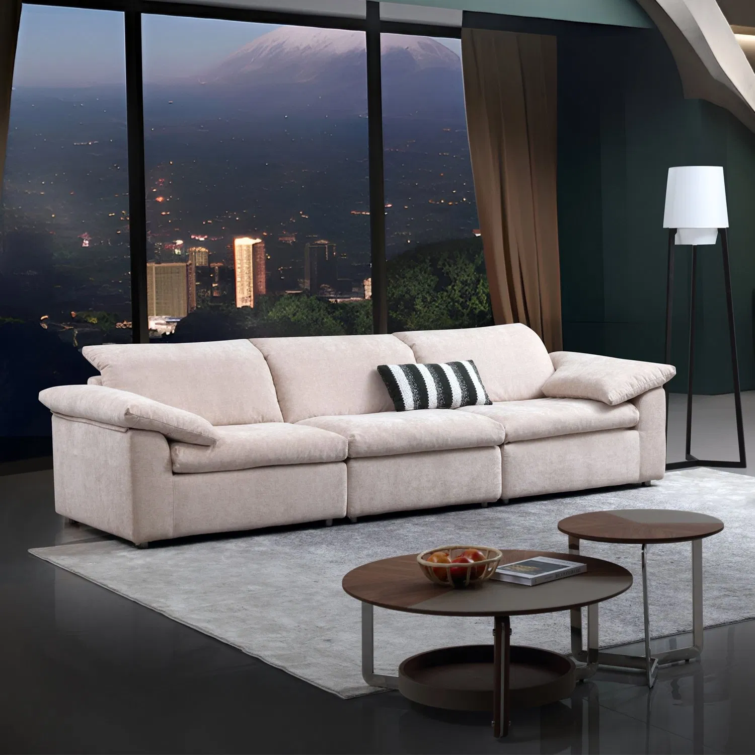 Conjunto de Sofá de Lazer para Sala de Estar da Fábrica de Móveis de Foshan, Sofá Cama com Estrutura de Madeira Sólida, Recheio de Espuma, Pluma de Látex e Partículas, Tecido de Veludo Chenille e Algodão