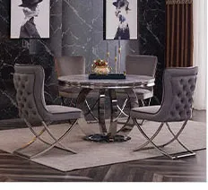Conjunto de Mesa de Jantar de Luxo Italiana para Sala de Jantar Mesa Quadrada com Topo de Mármore