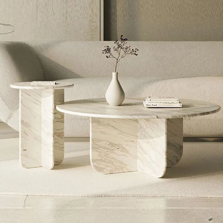 Mesa de Centro de Mármore Travertino Moderno