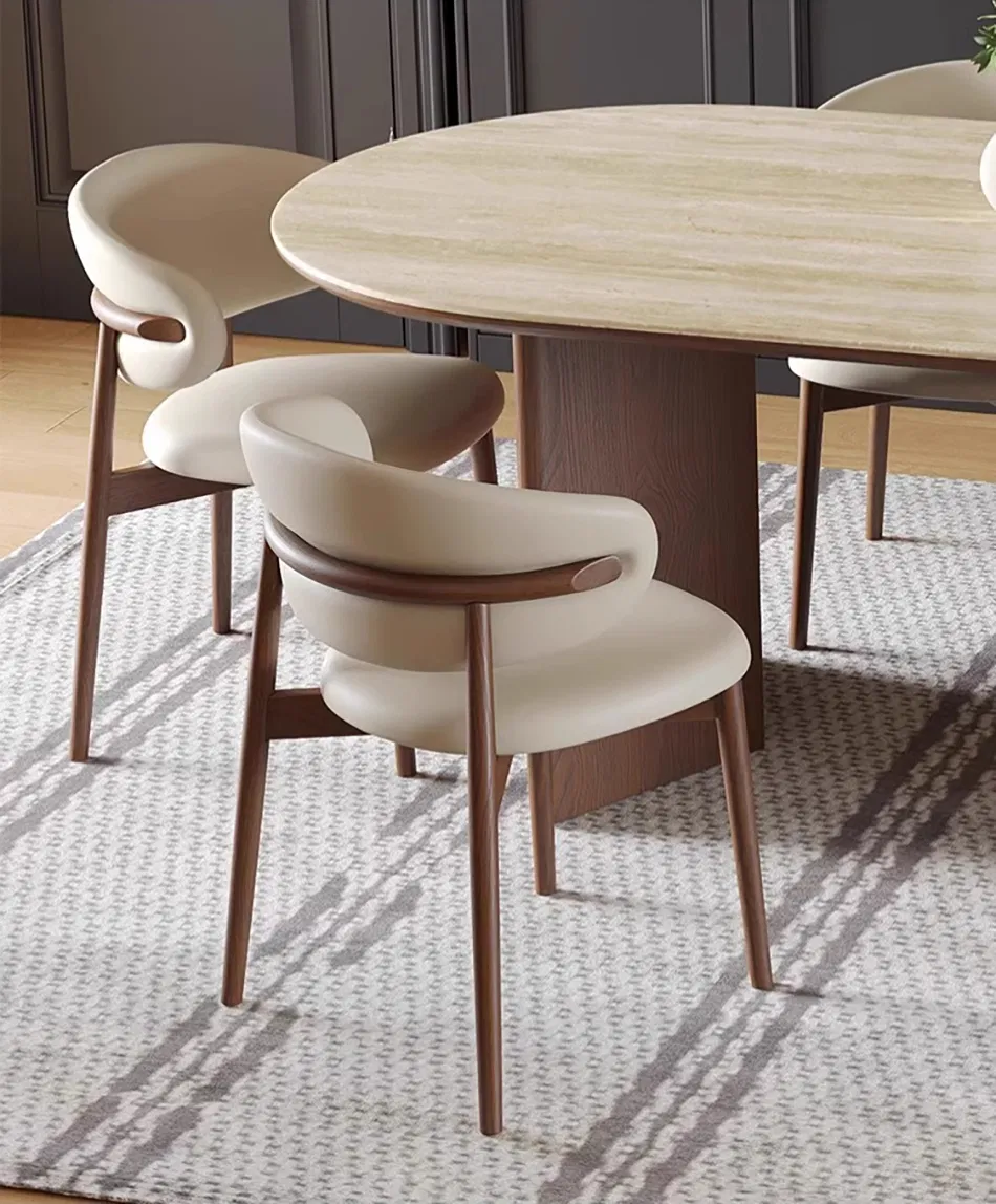 Mesa de Jantar Moderna Escandinava Extensível em Madeira Sólida com Topo de Mármore
