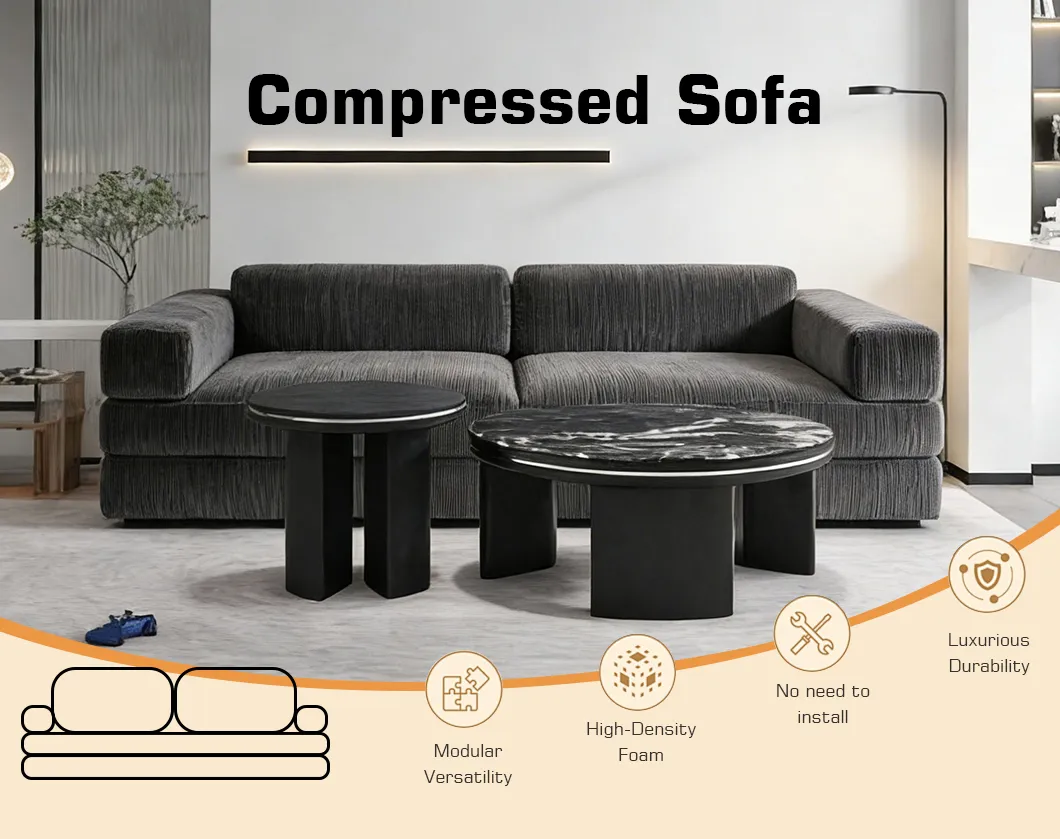 Sofá modular de veludo tuftado, comprimido e embalado a vácuo, móvel para sala de estar moderna