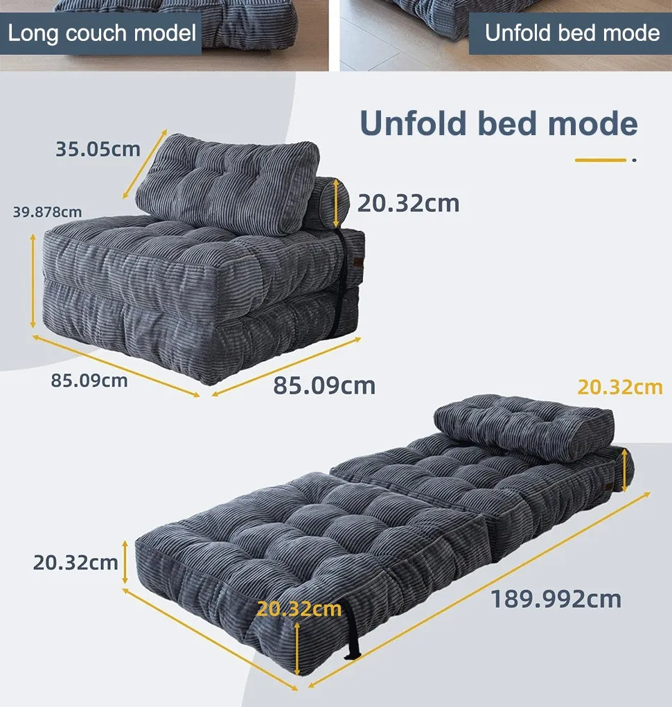 Sofá-cama dobrável, cadeira conversível com suporte para as costas e travesseiro futon, sofá dobrável para uso em sala de estar/visitas/escritório em casa, cama cadeira dobrável