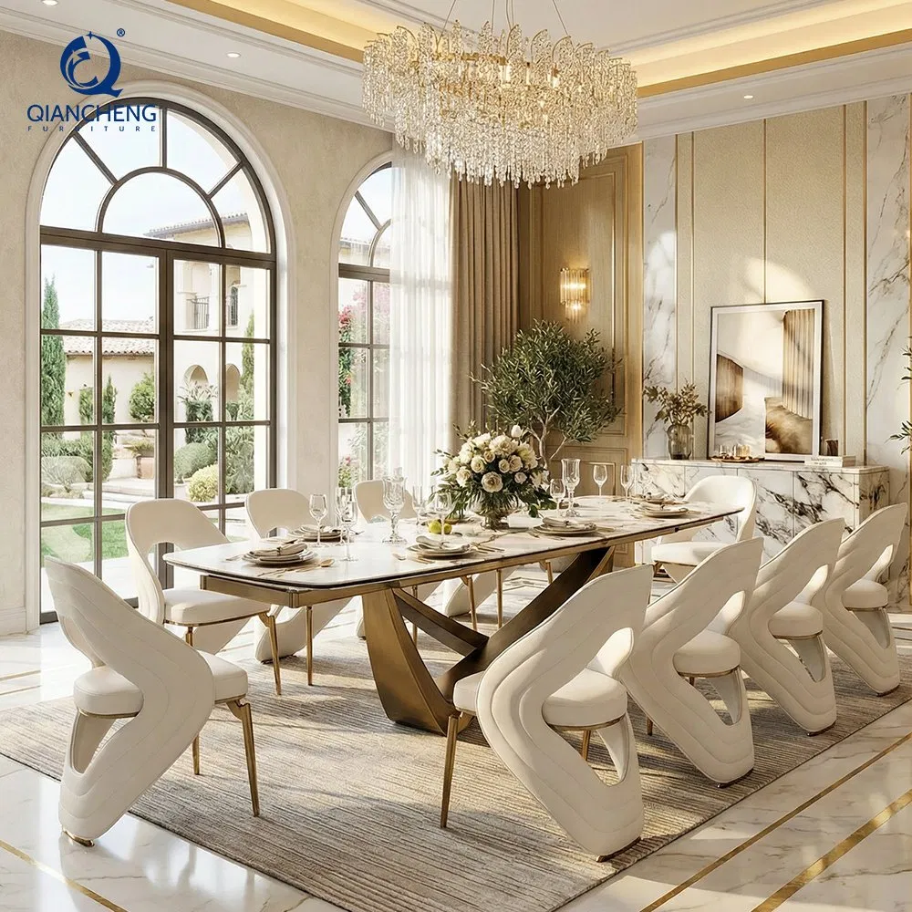 Mesa de Jantar Moderna de Luxo Italiana Foshan, Plegável e Extensível com Pernas de Metal, Móveis para Casa