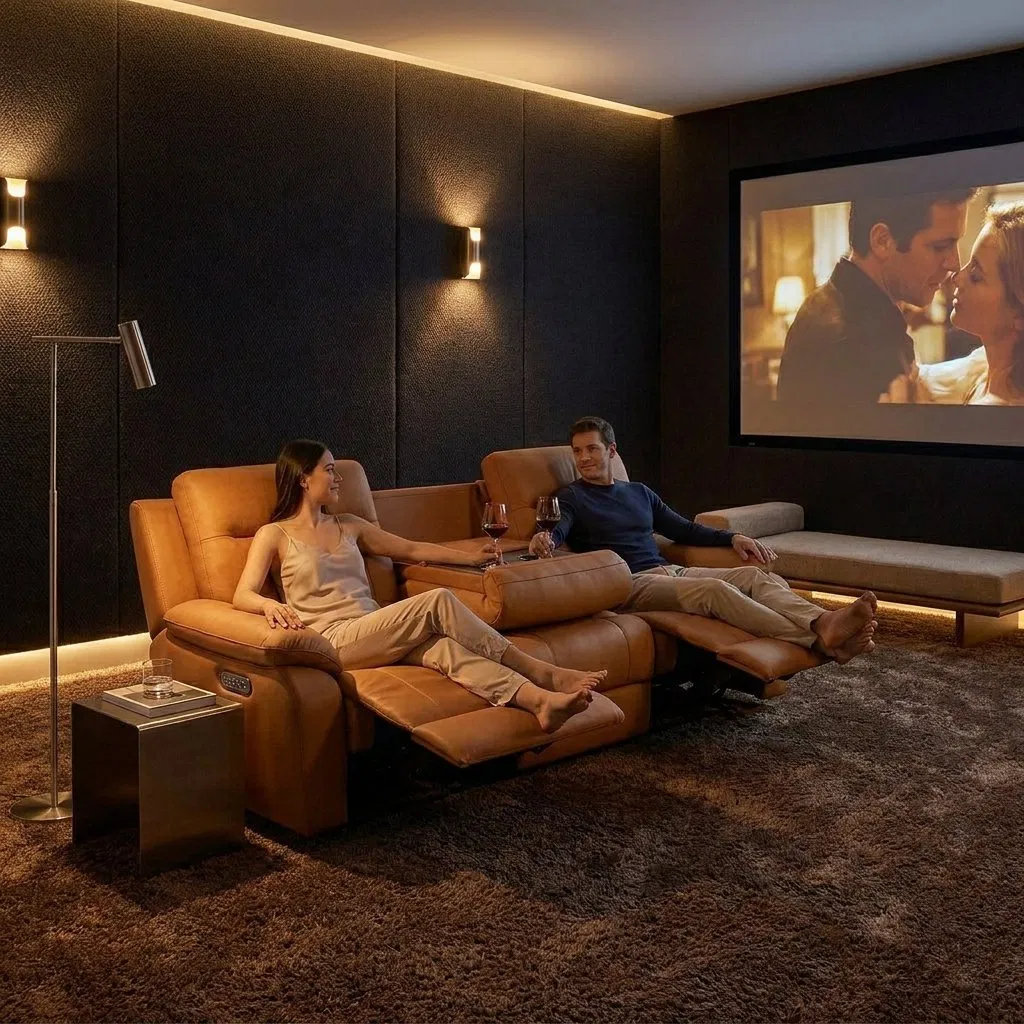 Sofá Recliner Elétrico de Couro Premium 3-Seater com Motores Duplos, Porta USB, Porta-Copos e Console para Sala de Estar Móveis para Casa
