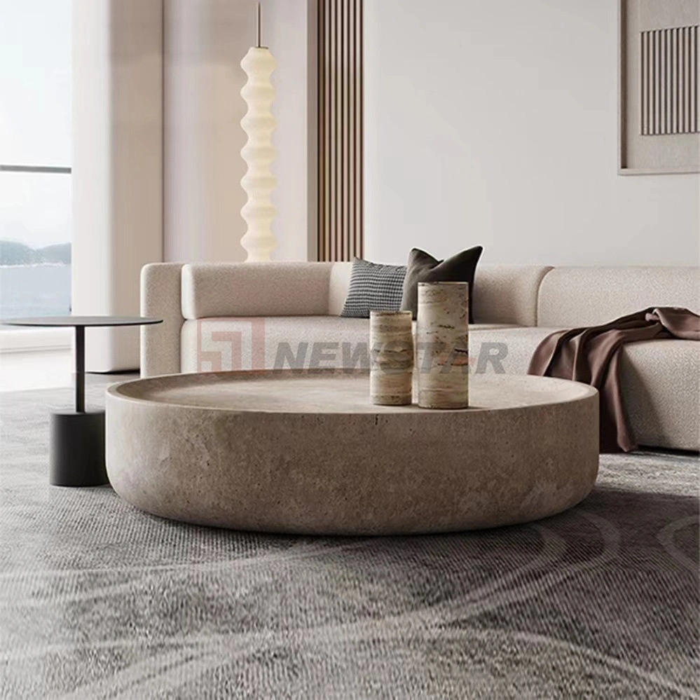 Mesas de Café Redondas em Travertino Moderno Italiano Móveis para Casa Mesa de Café em Pedra de Mármore